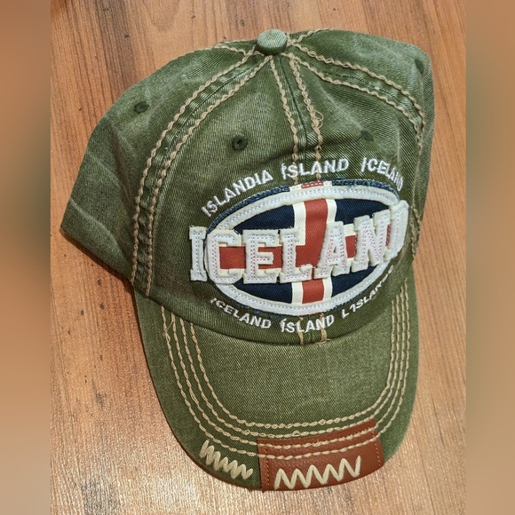 Iceland Baseball Hat with Flag on Back. Velcro. Leather on Bill. Rare Cap. - Picture 5 of 11